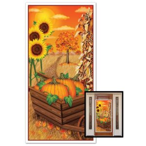 beistle decorative fall door cover, 5’ x 30” – plastic for indoor & outdoor use – easily display – harvest decorations, pumpkin front door cover, fall season decor, 1 count (pack of 1)