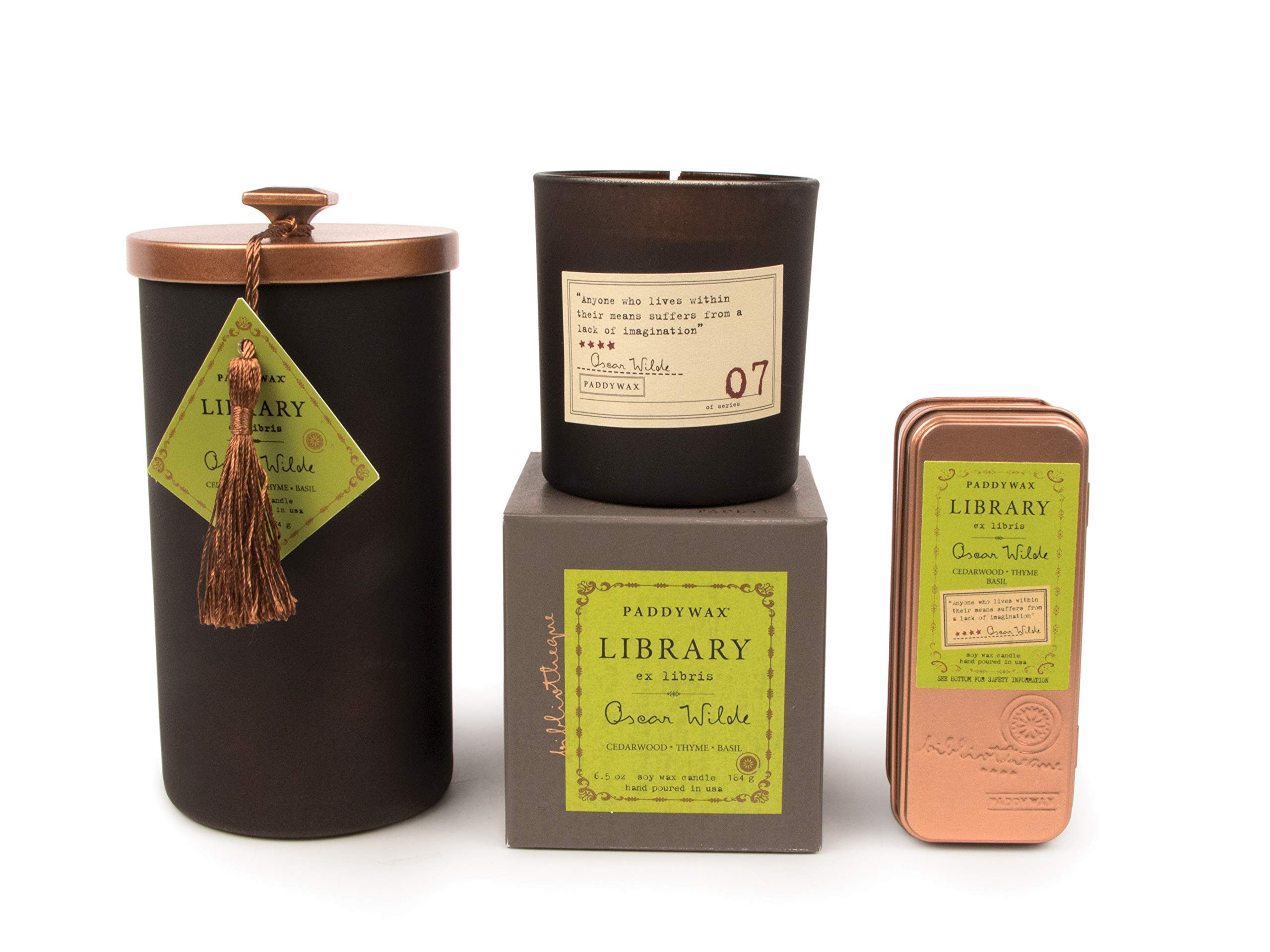 Paddywax Library Collection Oscar Wilde 2-Wick Scented Travel Tin Candle, 3.5-Ounce, Cedarwood, Thyme & Basil