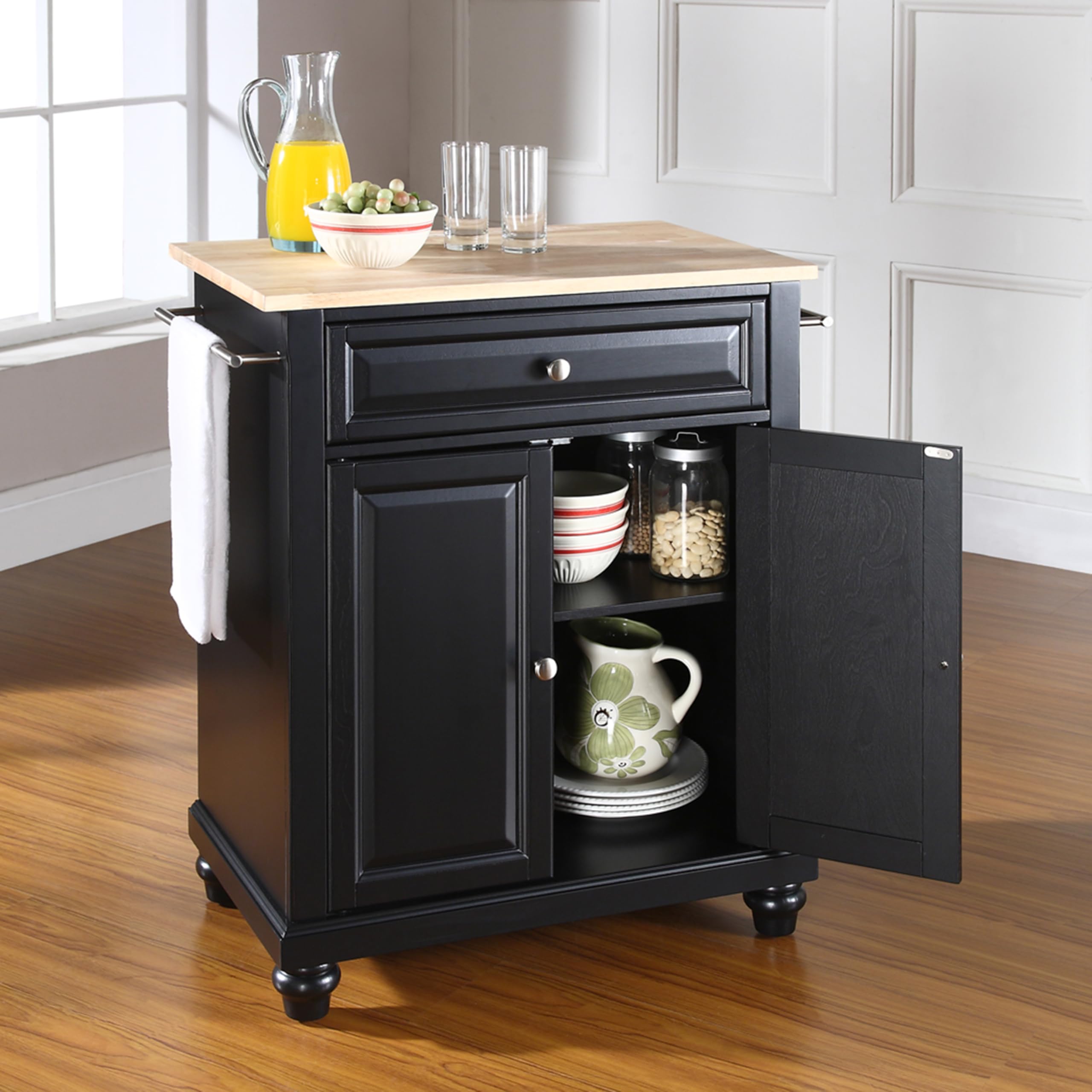 Crosley Furniture Cambridge Stainless Steel Top Small Rolling Kitchen Island Storage Cart, Microwave Stand, Mahogany