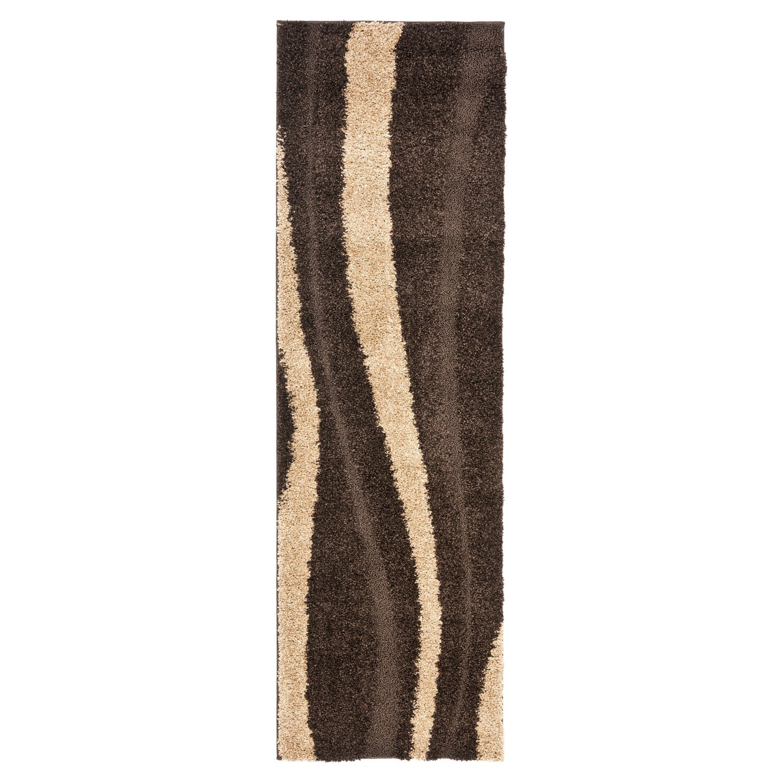 SAFAVIEH Florida Shag Collection Area Rug - 8' x 10', Cream & Dark Brown, Stripe Design, Non-Shedding & Easy Care, 1.2-inch Thick Ideal for High Traffic Areas in Living Room, Bedroom (SG451-1128)