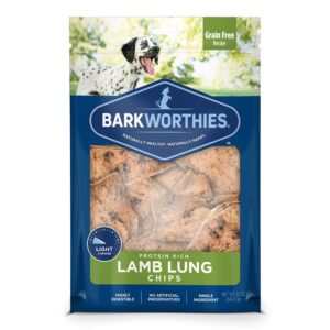 barkworthies lamb lung chip chews (12oz. bag) - all-natural & highly digestible dog treats - promotes dental health