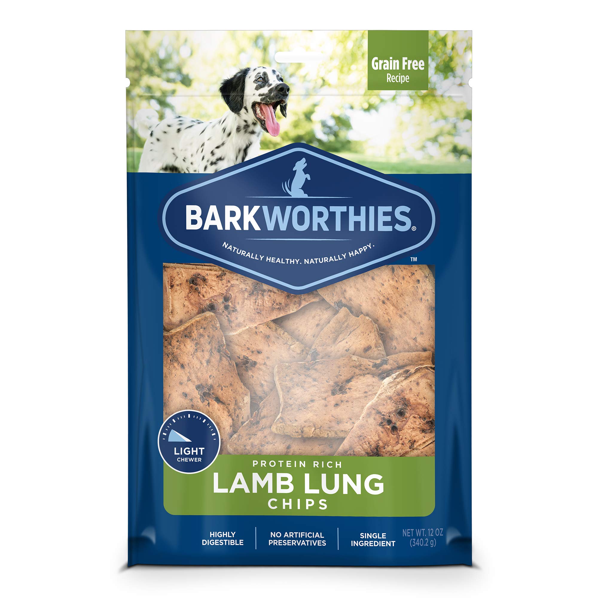 Barkworthies Lamb Lung Chip Chews (12oz. Bag) - All-Natural & Highly Digestible Dog Treats - Promotes Dental Health