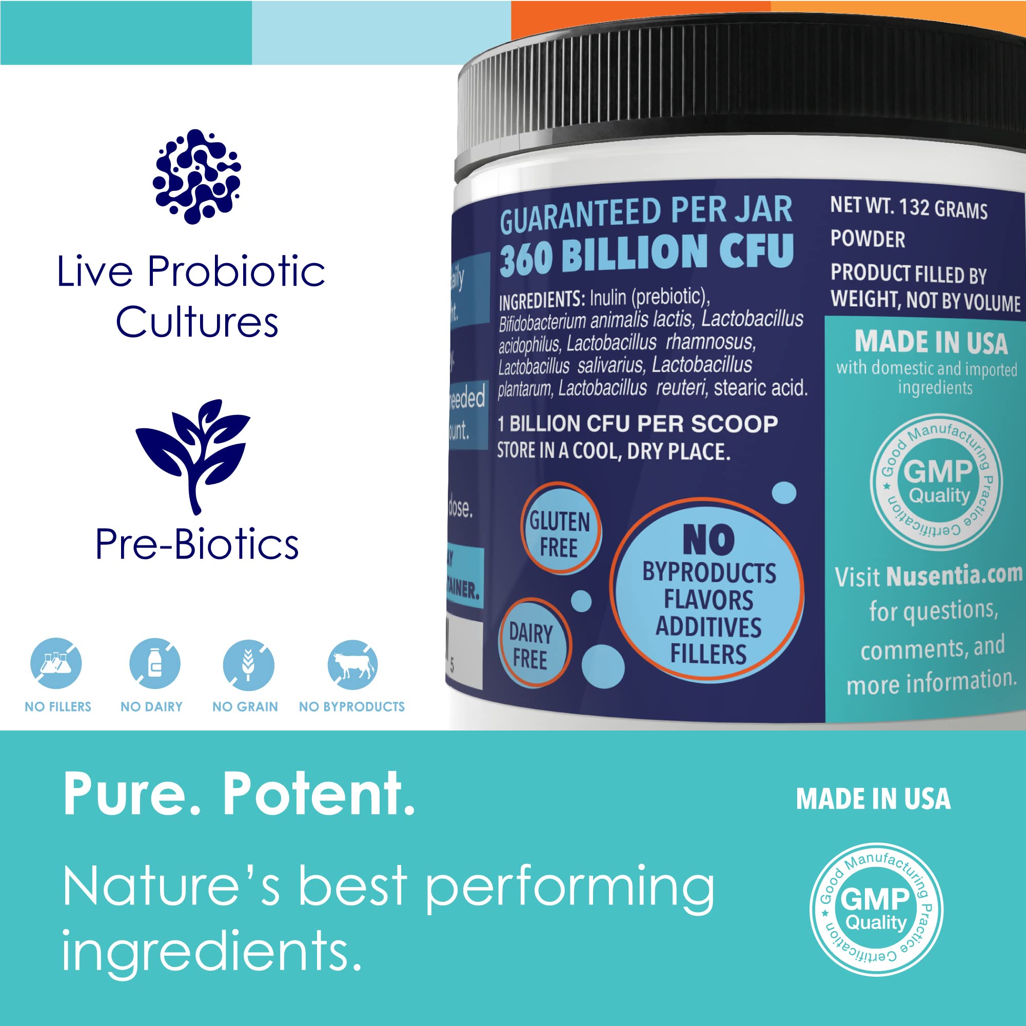 NUSENTIA Probiotic Miracle for Dogs and Cats (3 Bundle) Save $13. Eliminate Diarrhea, Constipation, Loose Stool, Yeast and More. Made in USA. GMP Certified