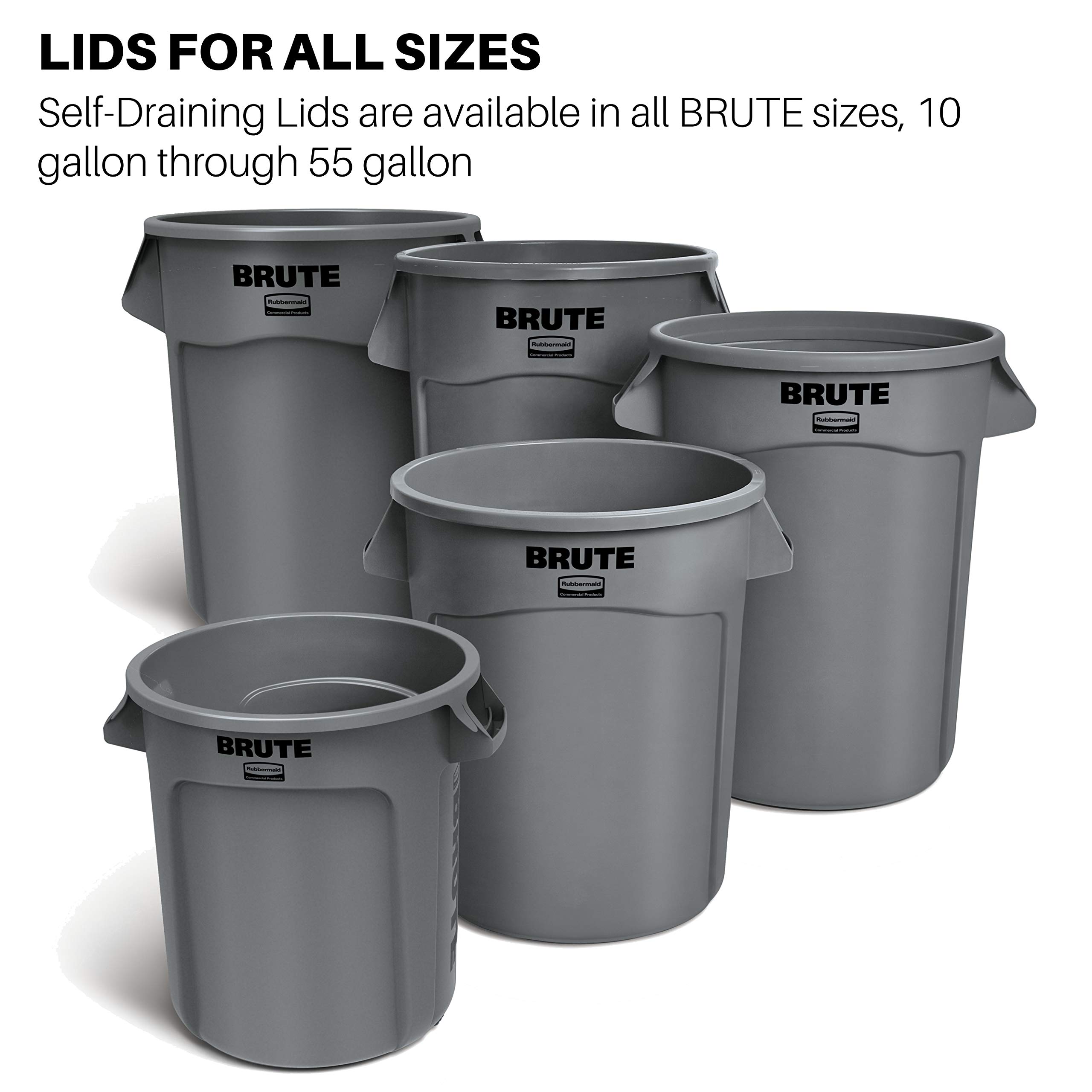 Rubbermaid Commercial Products BRUTE Heavy-Duty Trash/Garbage Can Lid, Gray, Compatible with 55-Gallon BRUTE Container, Pack of 3