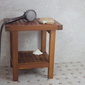 AquaTeak The Original 18" Grate Teak Shower Bench with Shelf