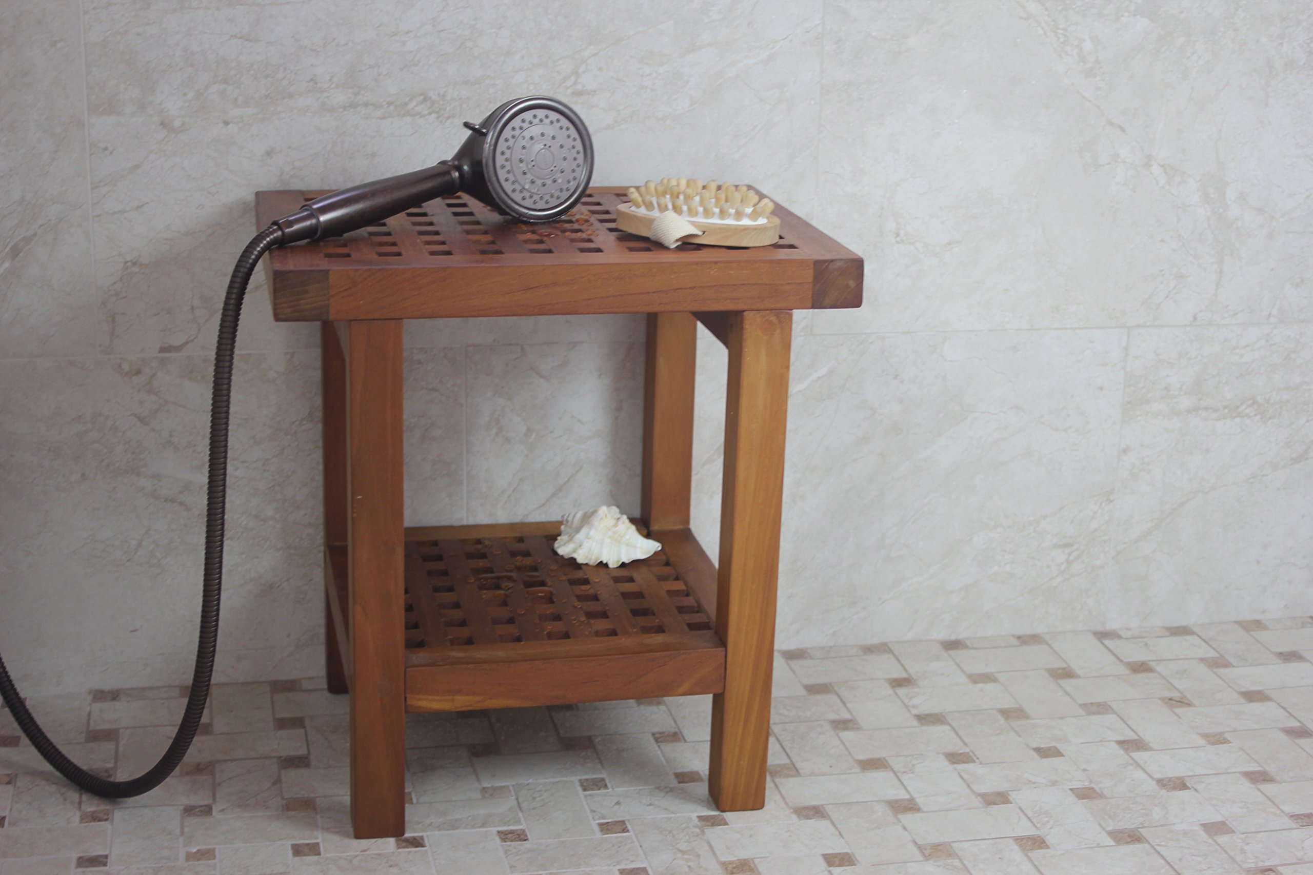 AquaTeak The Original 18" Grate Teak Shower Bench with Shelf