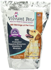 vibrant pets senior complete dog immune system supplement | older dog muscle and joint supplement with probiotics & enzymes for digestion | nutrient-rich skin & coat immune booster powder 48oz