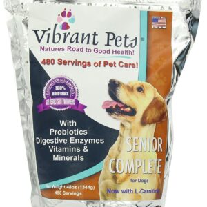 Vibrant Pets Senior Complete Dog Immune System Supplement | Older Dog Muscle and Joint Supplement with Probiotics & Enzymes for Digestion | Nutrient-Rich Skin & Coat Immune Booster Powder 48oz