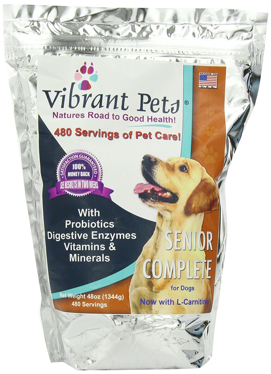 Vibrant Pets Senior Complete Dog Immune System Supplement | Older Dog Muscle and Joint Supplement with Probiotics & Enzymes for Digestion | Nutrient-Rich Skin & Coat Immune Booster Powder 48oz