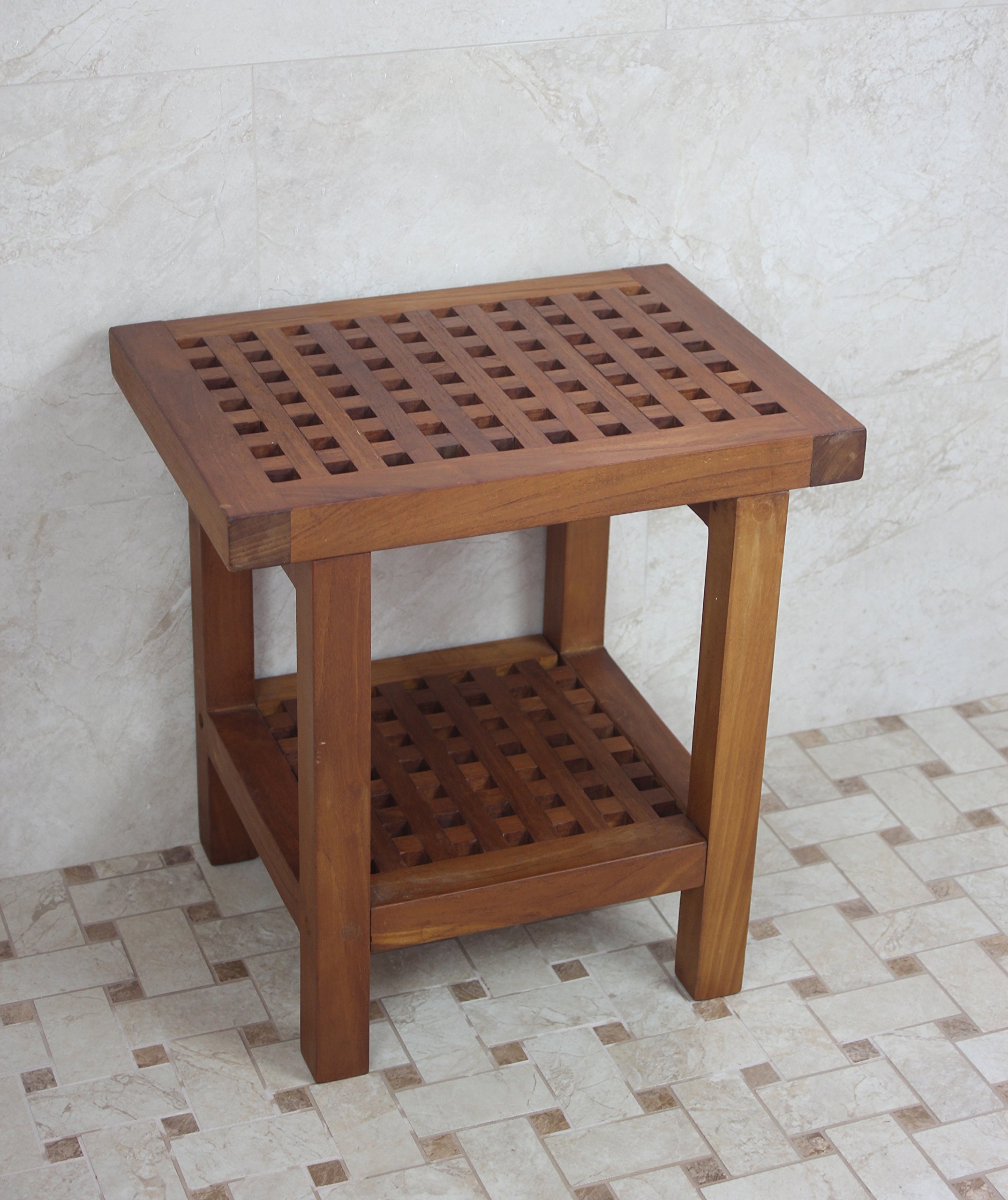 AquaTeak The Original 18" Grate Teak Shower Bench with Shelf