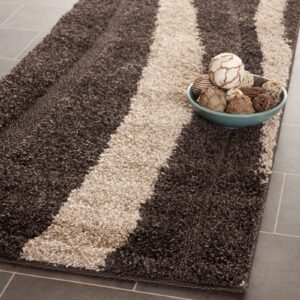 SAFAVIEH Florida Shag Collection Area Rug - 8' x 10', Cream & Dark Brown, Stripe Design, Non-Shedding & Easy Care, 1.2-inch Thick Ideal for High Traffic Areas in Living Room, Bedroom (SG451-1128)