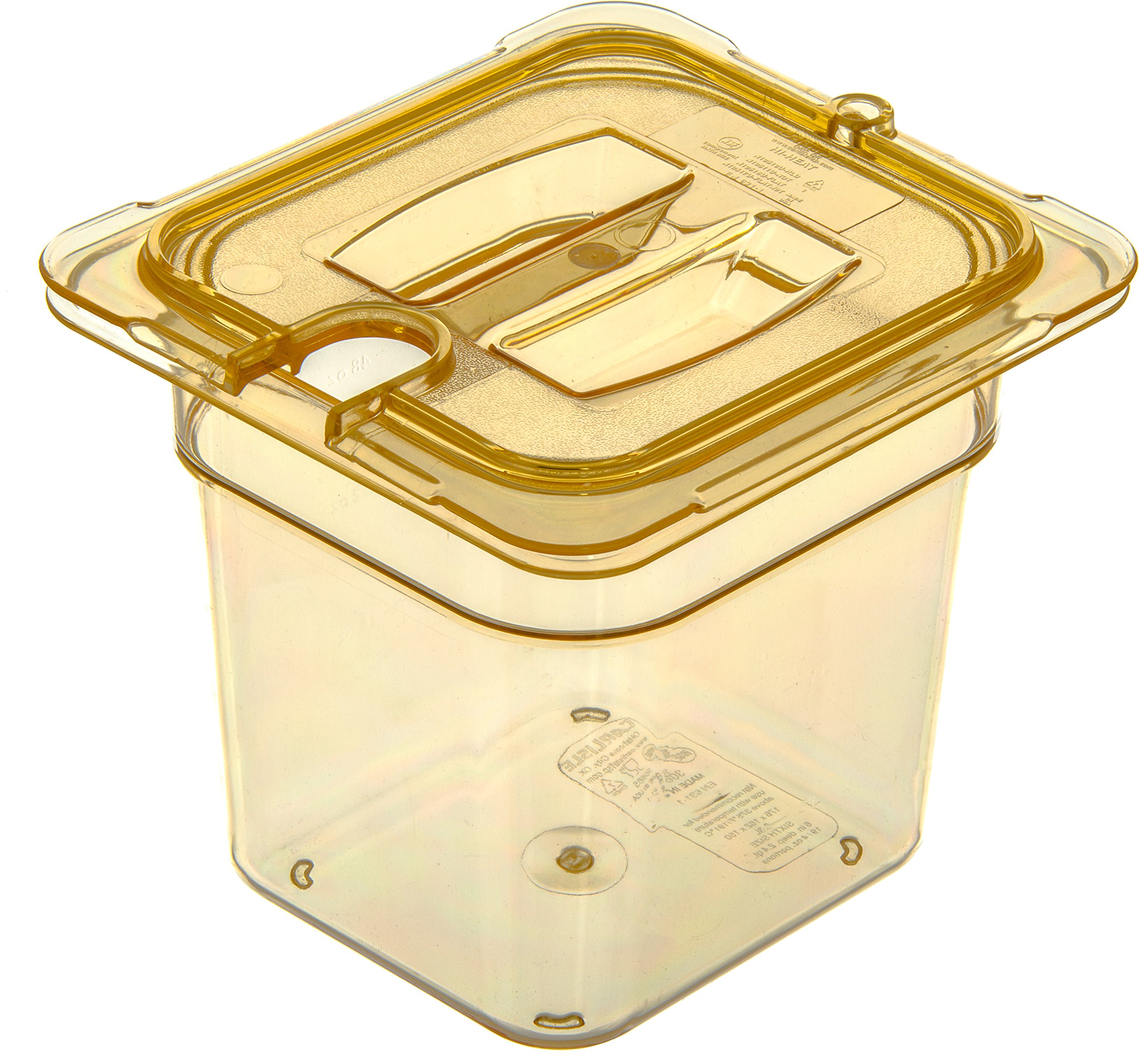 Carlisle FoodService Products 10511U13 StorPlus High Heat Universal Handled Notched Food Pan Lid, Sixth Size, Amber