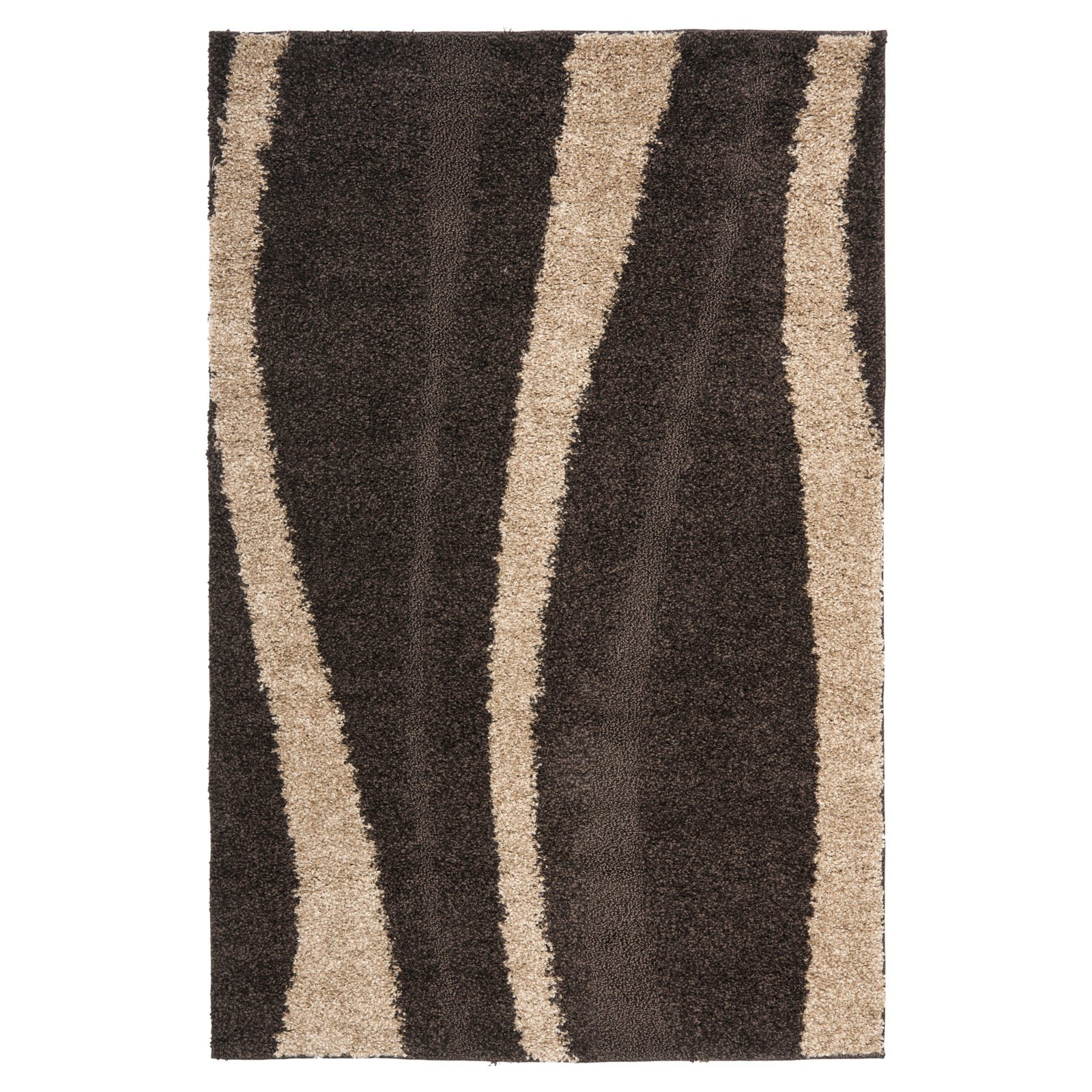 SAFAVIEH Florida Shag Collection Area Rug - 8' x 10', Cream & Dark Brown, Stripe Design, Non-Shedding & Easy Care, 1.2-inch Thick Ideal for High Traffic Areas in Living Room, Bedroom (SG451-1128)