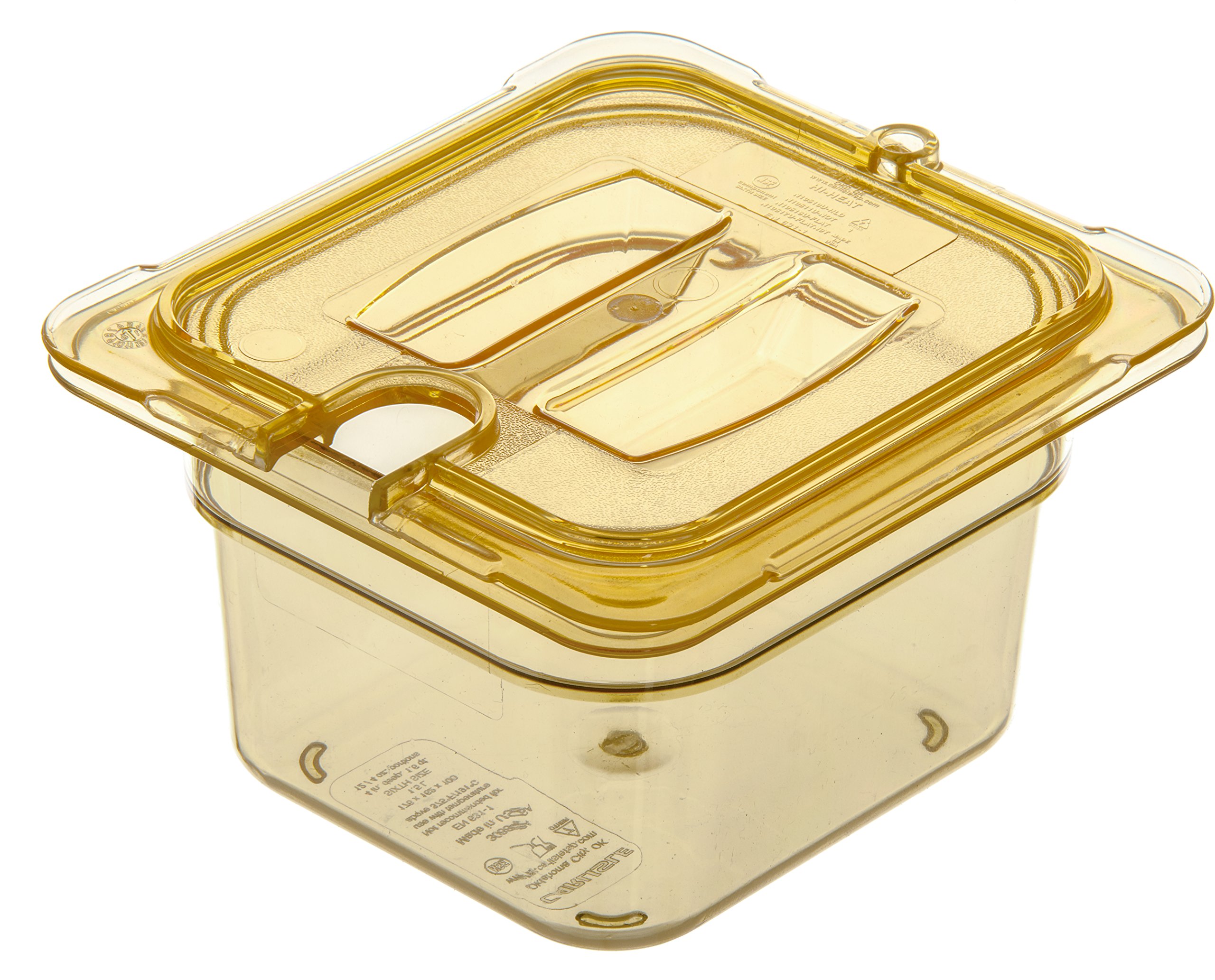 Carlisle FoodService Products 10511U13 StorPlus High Heat Universal Handled Notched Food Pan Lid, Sixth Size, Amber