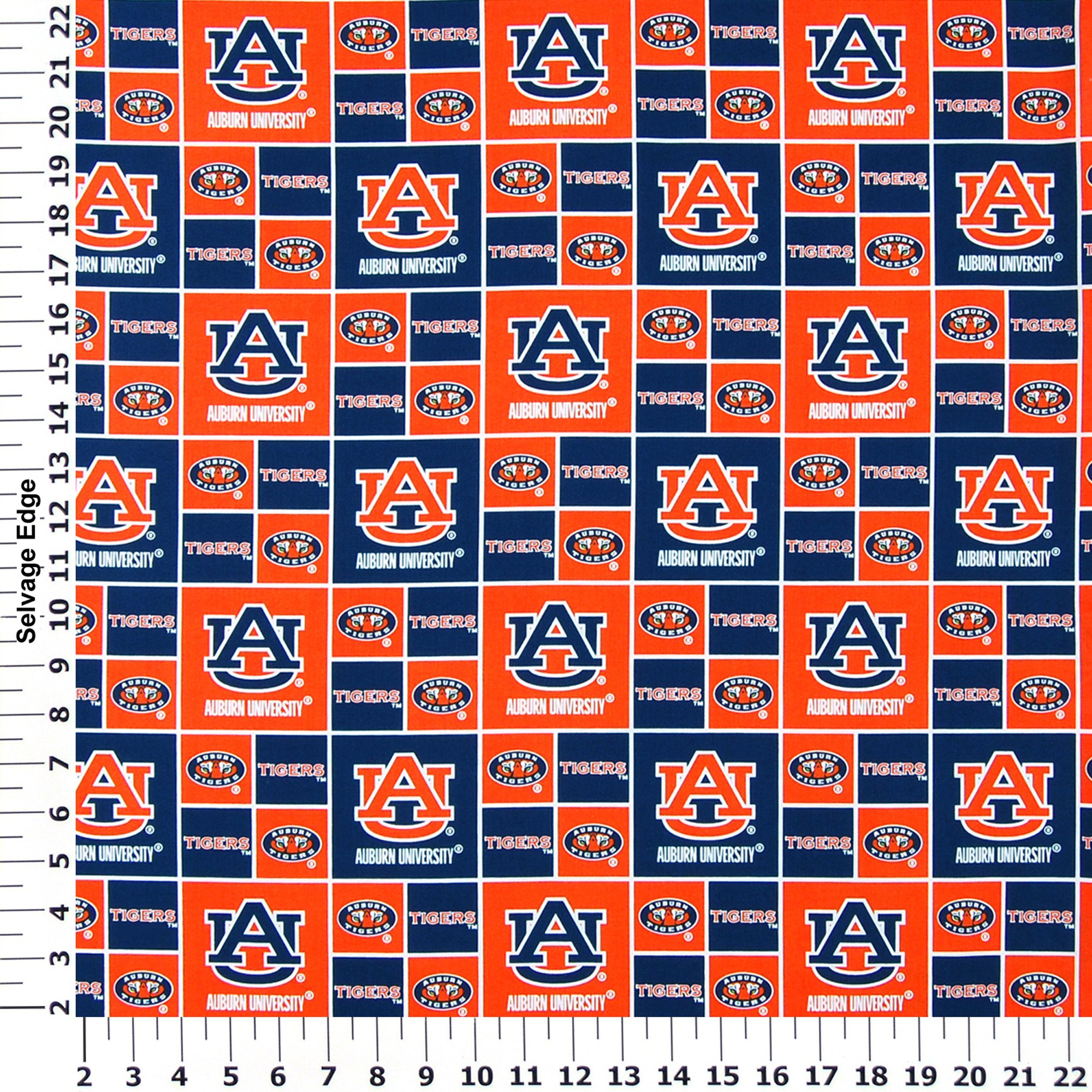 Auburn University Tigers Cotton Fabric, Burnt Orange & Navy Blue - Sold By the Yard