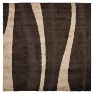 SAFAVIEH Florida Shag Collection Area Rug - 8' x 10', Cream & Dark Brown, Stripe Design, Non-Shedding & Easy Care, 1.2-inch Thick Ideal for High Traffic Areas in Living Room, Bedroom (SG451-1128)