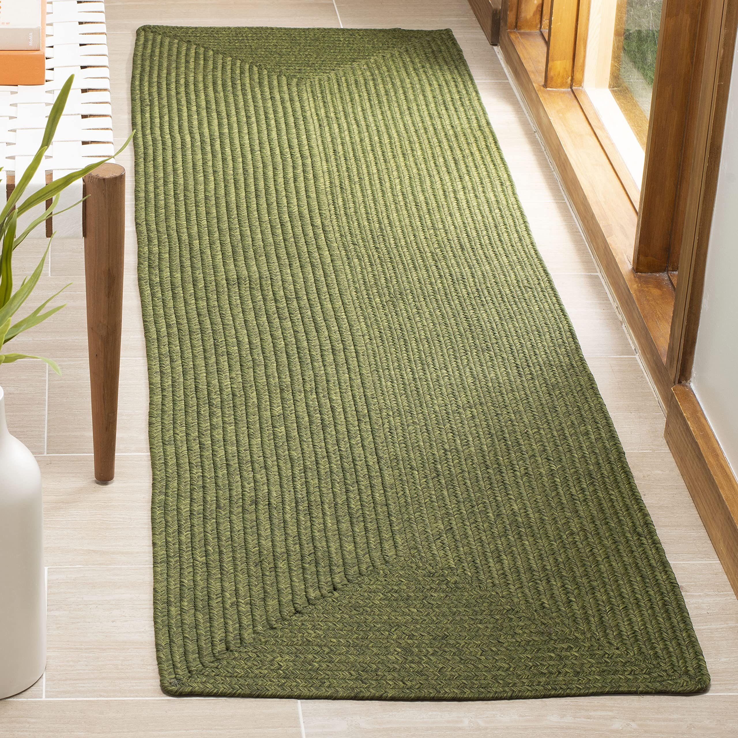 SAFAVIEH Braided Collection 2'3" x 12' Green BRD315A Handmade Country Cottage Reversible Runner Rug