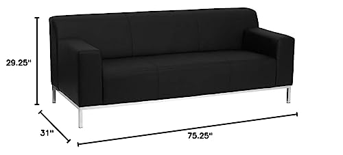 Flash Furniture HERCULES Definity Series Contemporary Black LeatherSoft Sofa with Stainless Steel Frame