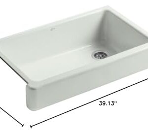 KOHLER 6488-FF Whitehaven 35.5" Undermount Single-Bowl Farmhouse Kitchen Sink, Enameled Cast Iron Apron-Front Kitchen Sink, Sea Salt