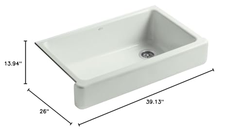 KOHLER 6488-FF Whitehaven 35.5" Undermount Single-Bowl Farmhouse Kitchen Sink, Enameled Cast Iron Apron-Front Kitchen Sink, Sea Salt