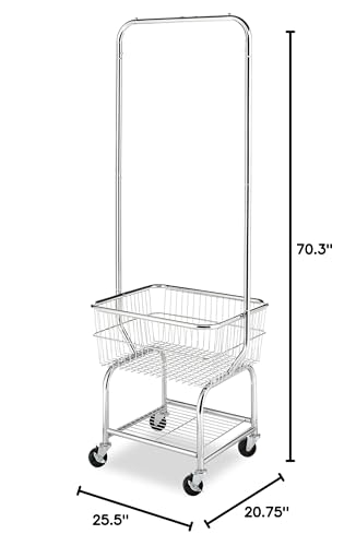 Whitmor Commercial Rolling Laundry Butler with Wire Storage Rack