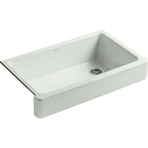 KOHLER 6488-FF Whitehaven 35.5" Undermount Single-Bowl Farmhouse Kitchen Sink, Enameled Cast Iron Apron-Front Kitchen Sink, Sea Salt