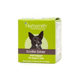 herbsmith soothe joints – cat + dog arthritis pain relief –relief for senior pet aches + pains – joint health for senior dogs + cats – 75g powder