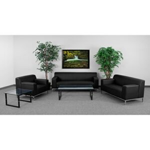 Flash Furniture HERCULES Definity Series Contemporary Black LeatherSoft Sofa with Stainless Steel Frame