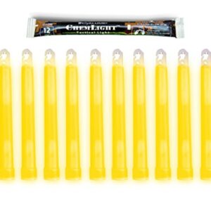 Cyalume Military Grade Yellow Glow Sticks - Premium Bright 6” ChemLight Emergency Glow Sticks with 8 Hour Duration (Bulk Pack of 10 Chem Lights)