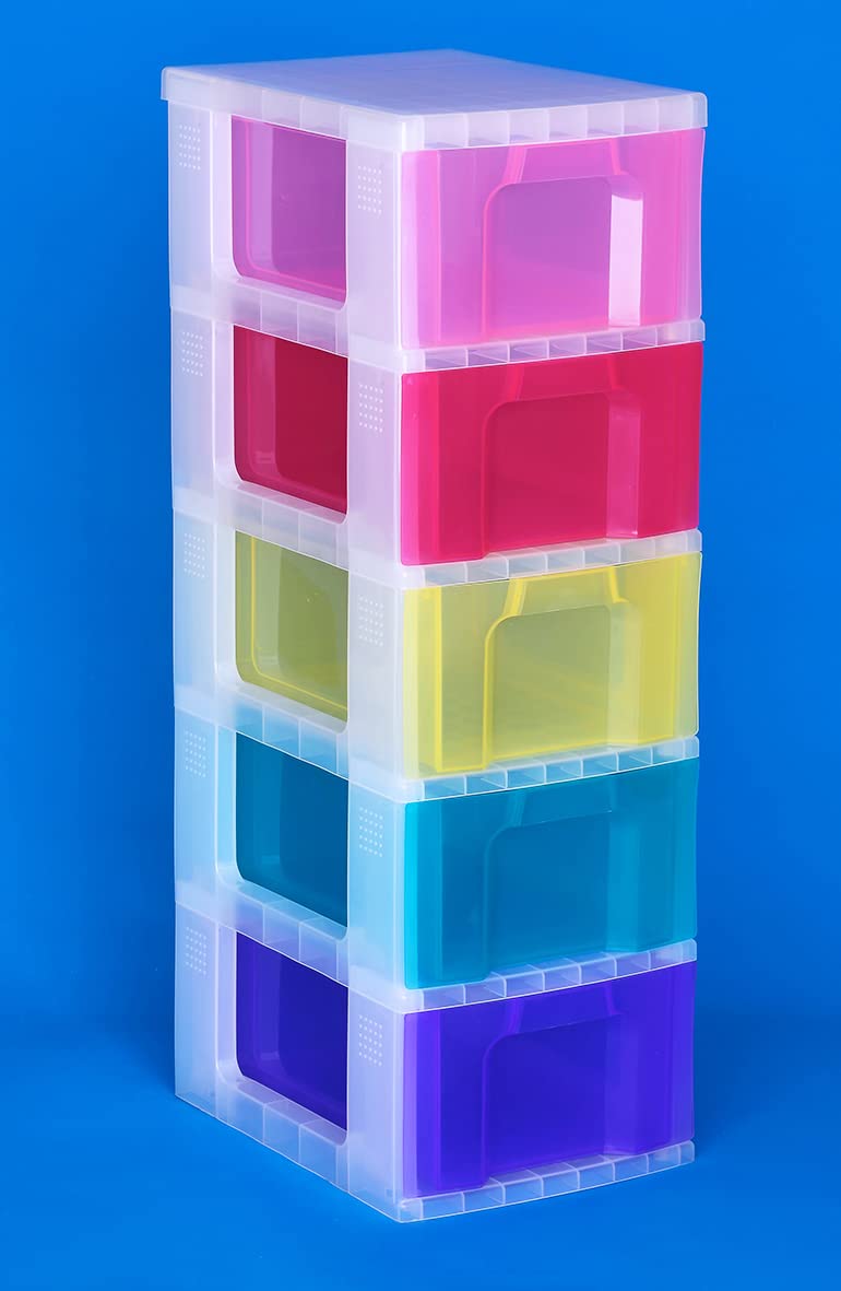 Really Useful Plastic Storage Unit 5 X 12 Litre Drawer - Color: Clear/Rainbow