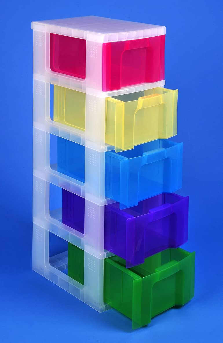 Really Useful Plastic Storage Unit 5 X 12 Litre Drawer - Color: Clear/Rainbow