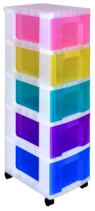 really useful plastic storage unit 5 x 12 litre drawer - color: clear/rainbow