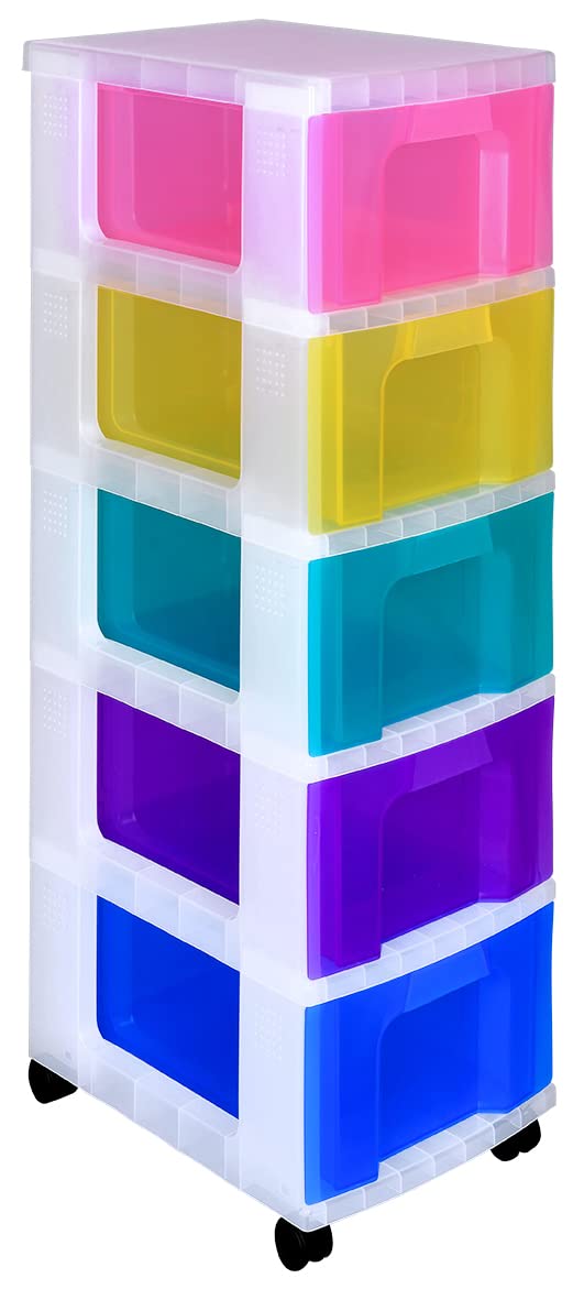 Really Useful Plastic Storage Unit 5 X 12 Litre Drawer - Color: Clear/Rainbow