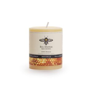 big dipper wax works beeswax pillar candle, 60-hour long burn, pure beeswax candle, medium 3" x 3.5"