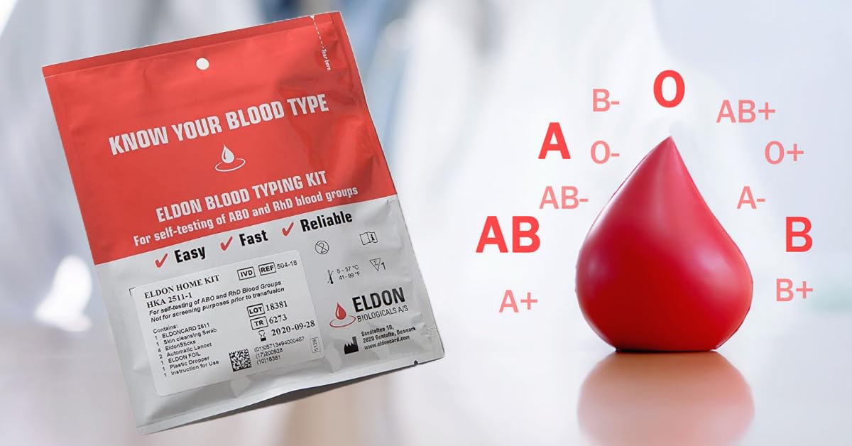 Eldoncard Blood Typing Kit, 5 Test Pack, Know Your Blood Type, Accurate Instant Home Testing, Determine A, O, B, Rhs-D Negative & Positive Groups