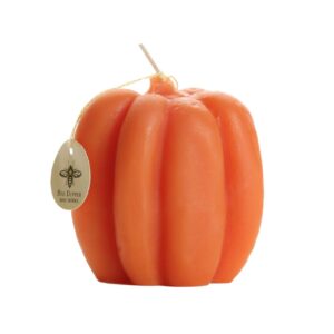 big dipper wax works medium light orange pumpkin candle, 25-hour long burn, pure beeswax sculpted candle, 3” x 3.25”, fall candle