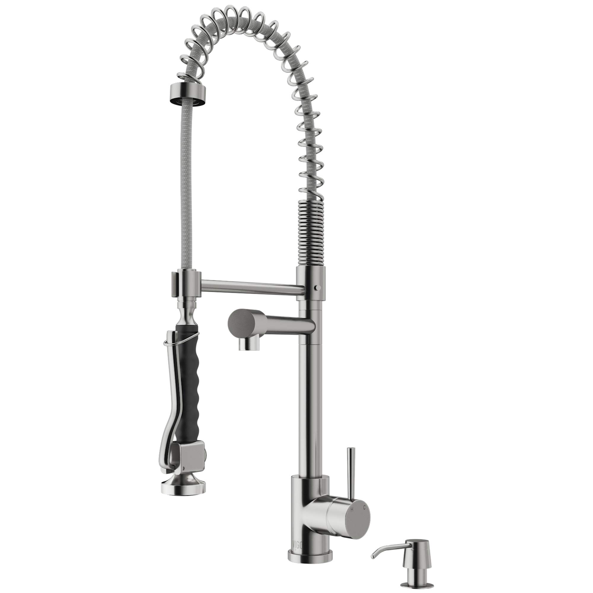 VIGO VG02007STK2 27" H Zurich Single-Handle with Pull-Down Sprayer Kitchen Faucet with Soap Dispenser in Stainless Steel