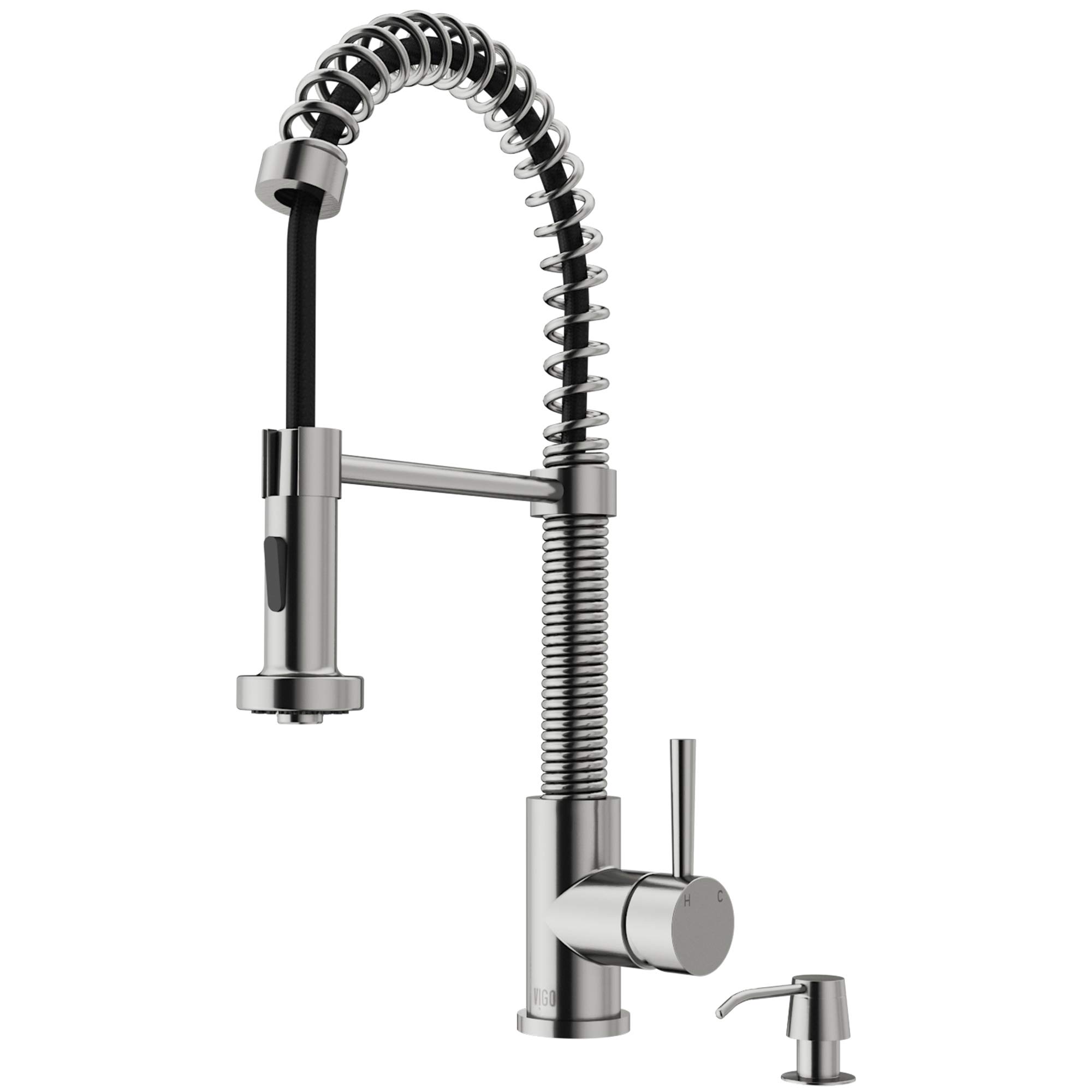 VIGO VG02001STK2 19" H Edison Single-Handle with Pull-Down Sprayer Kitchen Faucet with Soap Dispenser in Stainless Steel