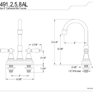 Kingston Brass KS2498AL 4" Center Set Bar Faucet without Pop-Up, 5", Brushed Nickel