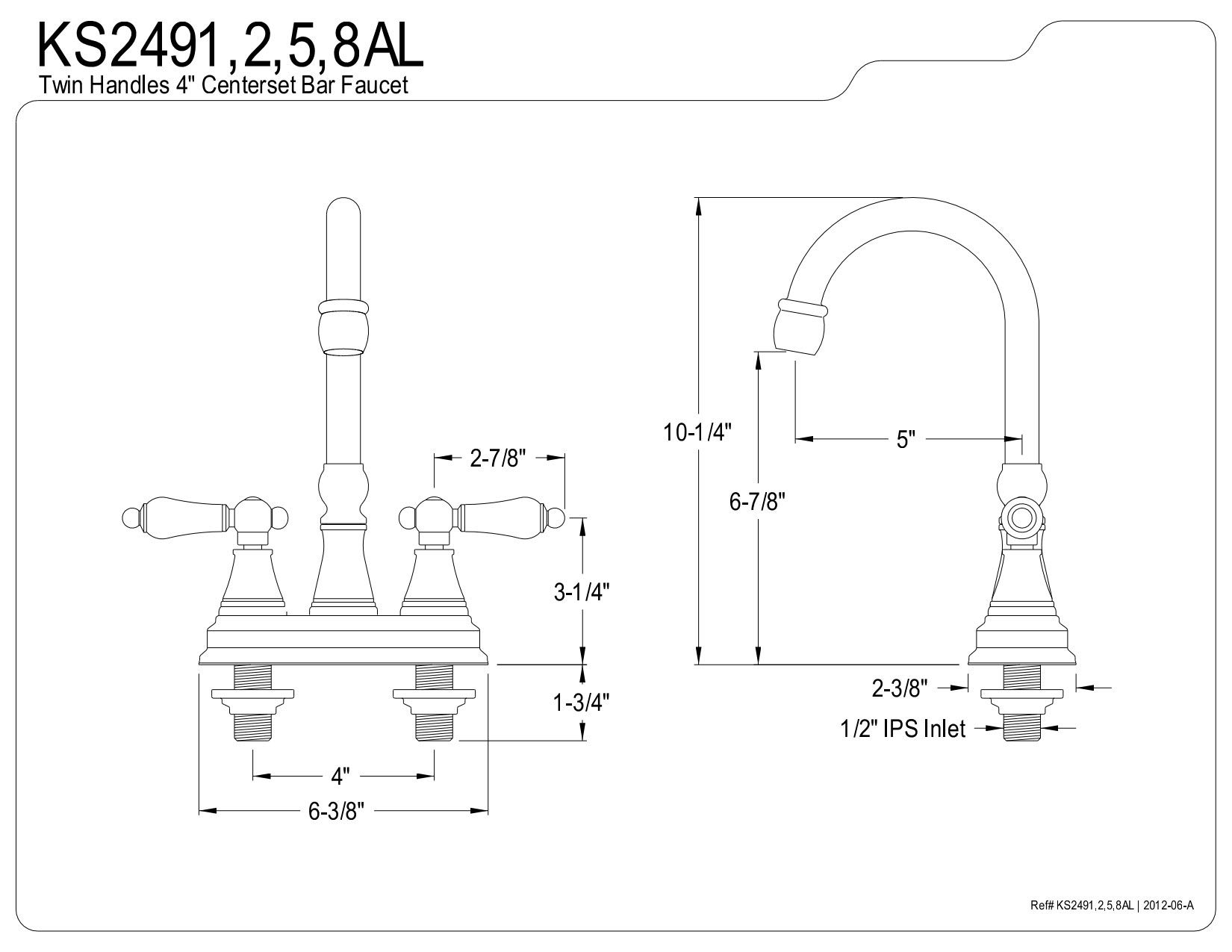 Kingston Brass KS2498AL 4" Center Set Bar Faucet without Pop-Up, 5", Brushed Nickel