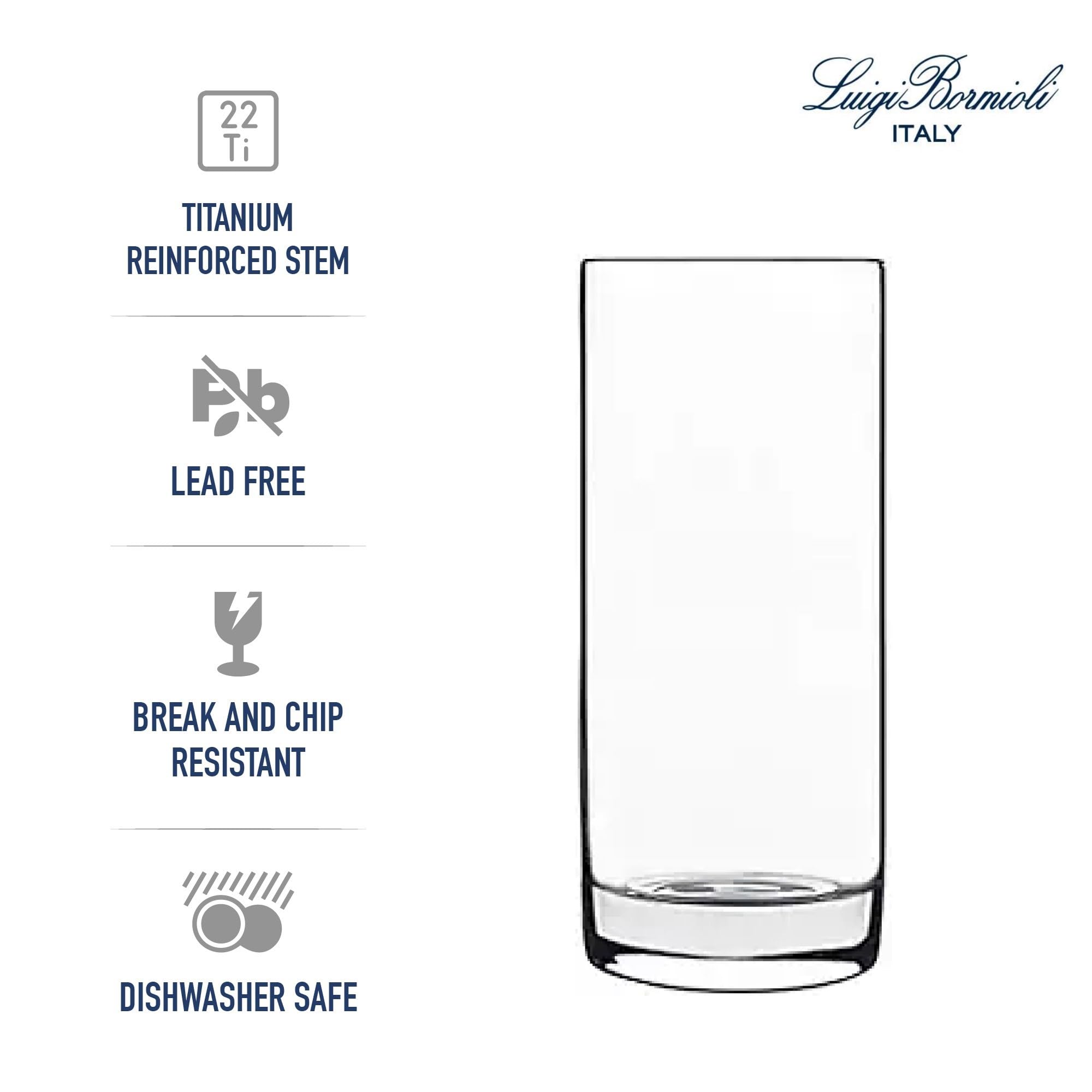 Luigi Bormioli Classico Set of 4 Beverage Glasses, 16.25 Oz. Cocktail Glass, Made in Italy Drinking Glasses, Crystal SON-hyx Glass, Dishwasher Safe