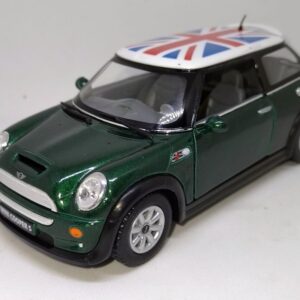 KiNSMART Mini Cooper S 5" 1:28 Scale Die Cast Metal Model Toy Car British Flag Green w/Pullback Action