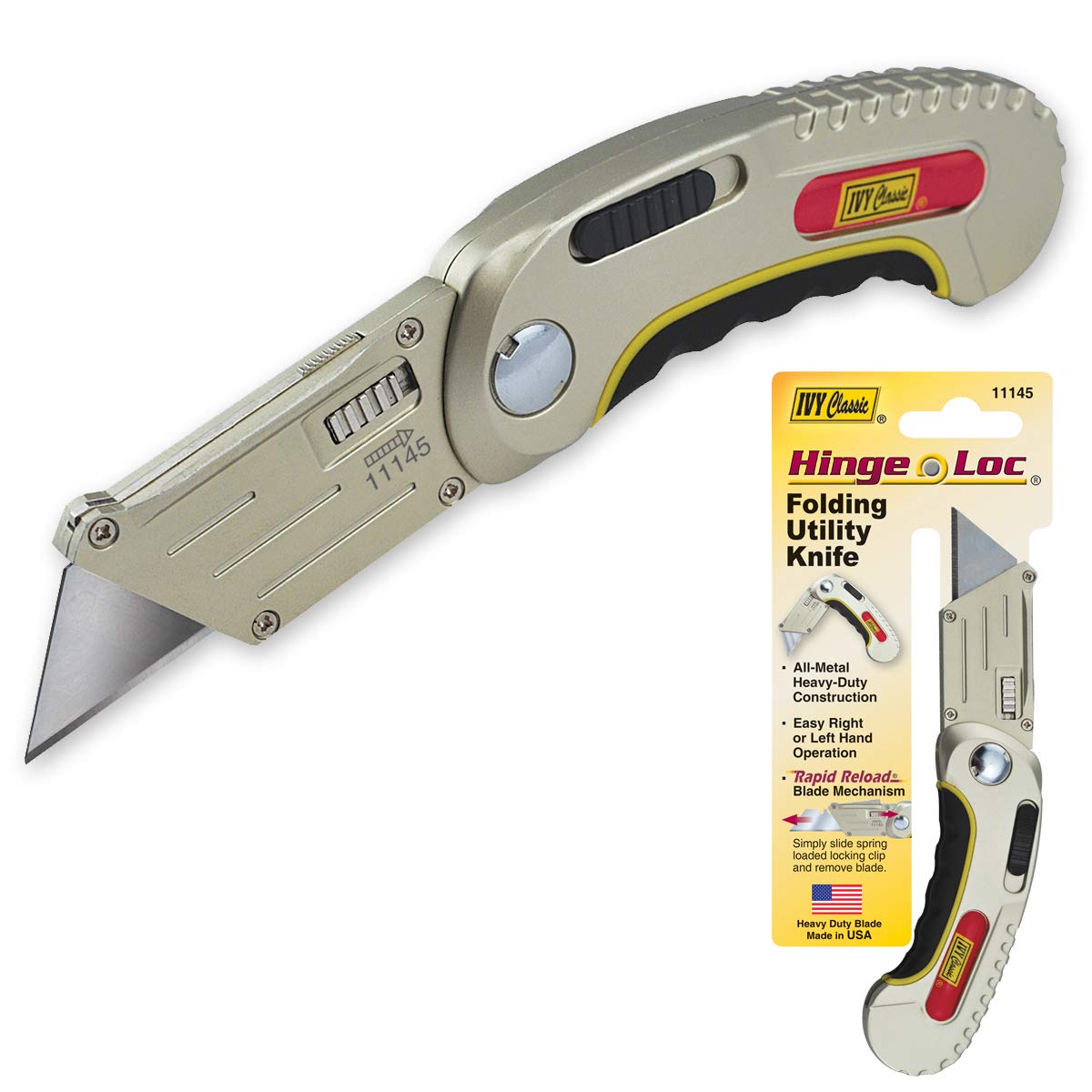 IVY Classic 11145 Hinge-Loc Folding Utility Knife, 1/Card