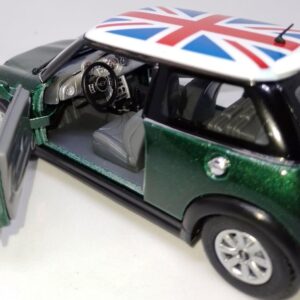 KiNSMART Mini Cooper S 5" 1:28 Scale Die Cast Metal Model Toy Car British Flag Green w/Pullback Action