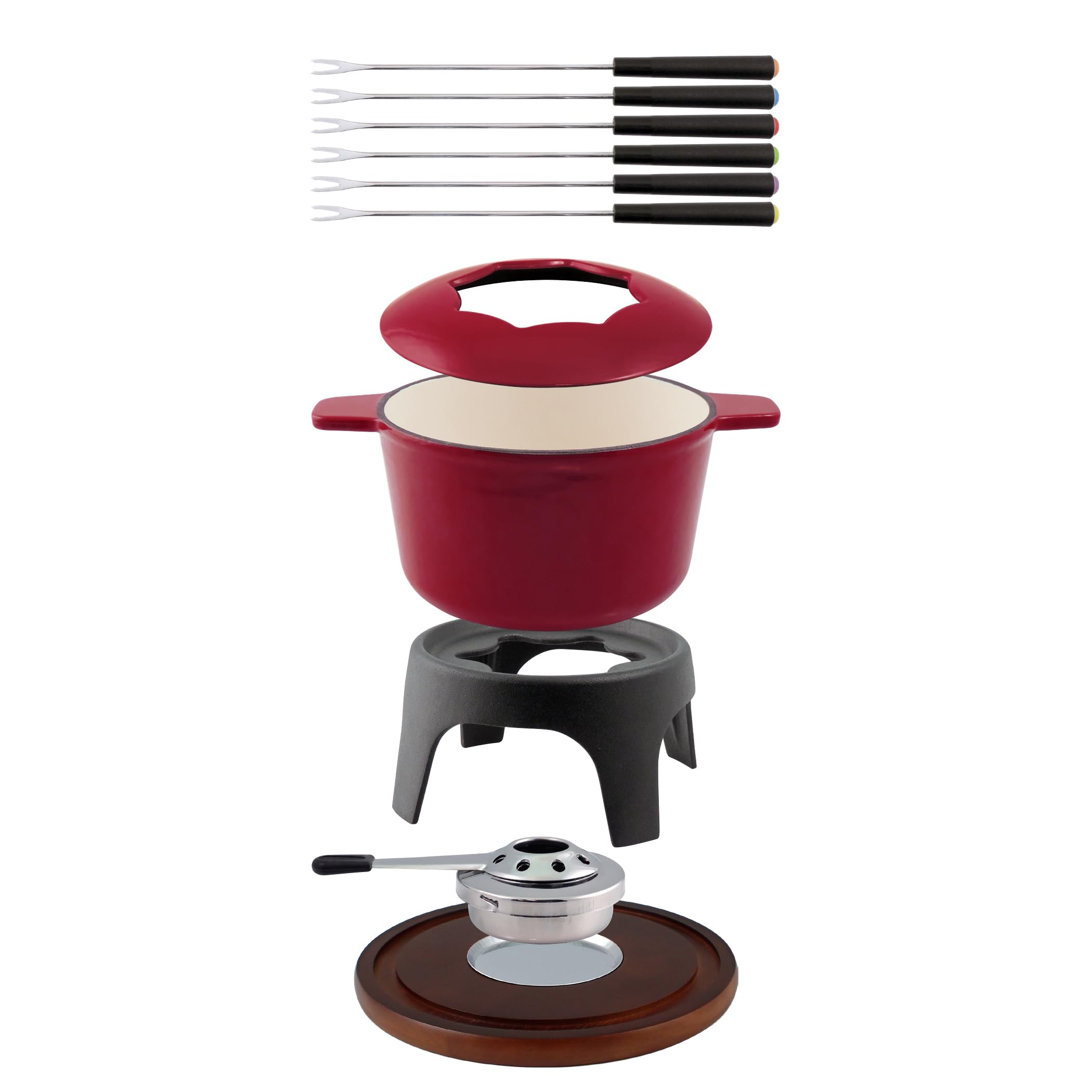 Swissmar F66705 Sierra 1.6-Quart Cast Iron Meat Fondue Set, 11-Piece, Cherry Red