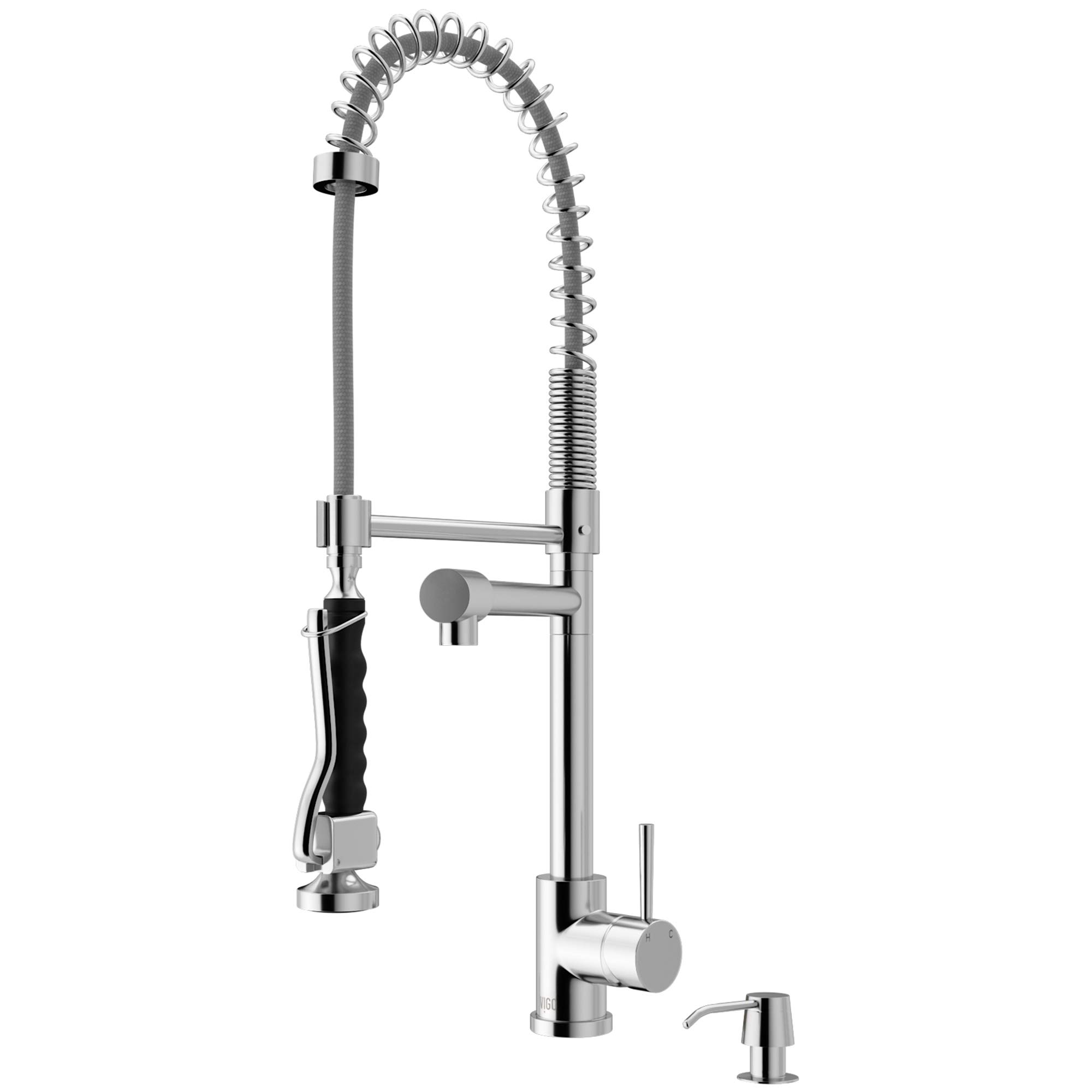 VIGO VG02007CHK2 27" H Zurich Single-Handle with Pull-Down Sprayer Kitchen Faucet with Soap Dispenser in Chrome