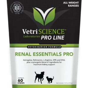 VetriScience Renal Essentials Pro - Balanced Kidney Supplement for Dogs & Cats - Feline & Canine Renal Wellness Support - Formula Supports Kidney Health Management for Pets - 60 Chews