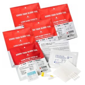 eldoncard blood typing kit, 5 test pack, know your blood type, accurate instant home testing, determine a, o, b, rhs-d negative & positive groups