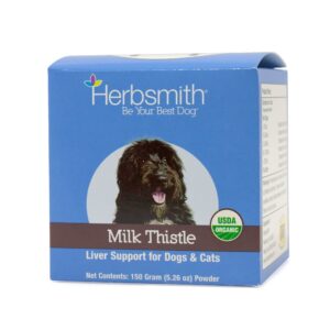 herbsmith organic milk thistle for dogs and cats – liver supplement for dogs & cats – made in usa – 150g powder