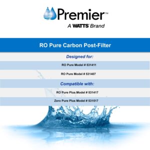 Watts Premier 5-Micron Activated Carbon Post-Filter for RO Pure/Pure Plus/Zero Pure Plus Reverse Osmosis System, Final Polishing Water Filter Replacement, Push Button Assembly